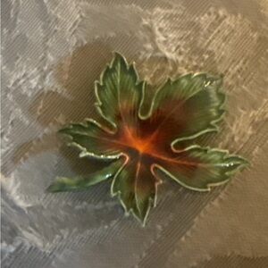 Brooch Artistic Green and Orange enamel Leaf . Mid century. More pics to come